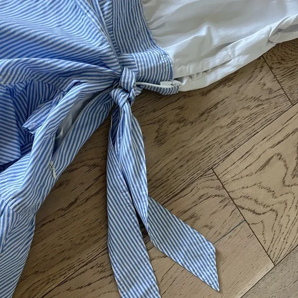 Veronica Beard Addyson Mixed Media T-Shirt/Blue Striped Wrap Skirt Combo Size Sm - Picture 7 of 9